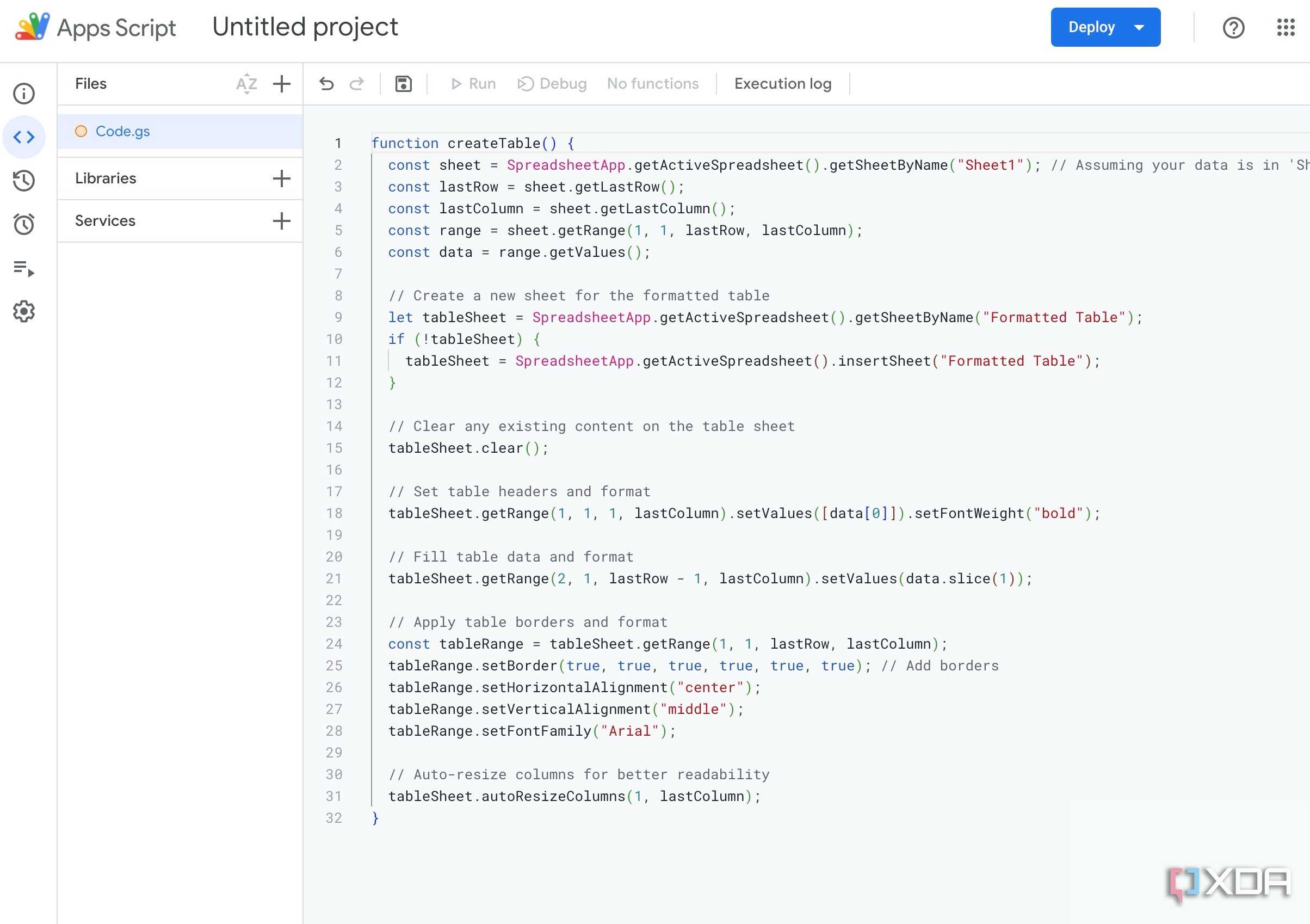 Write a code in Google Apps Script