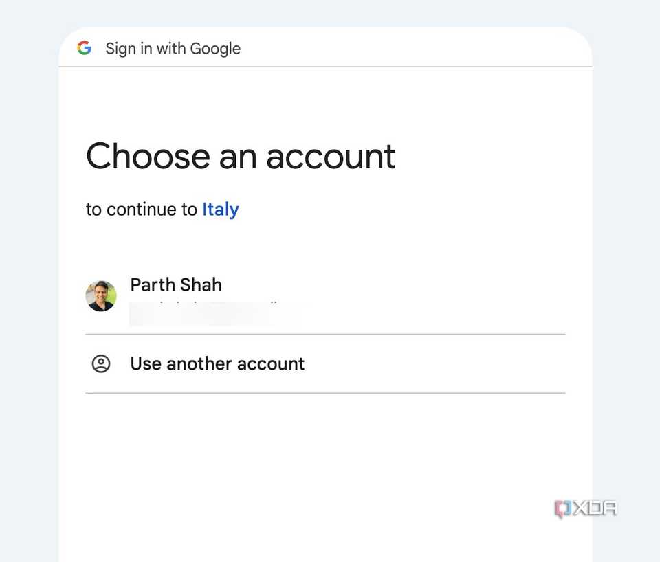 select your Google account