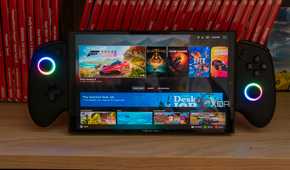 A ONEXPLAYER X1 Mini gaming handheld displaying the Steam gaming UI homepage