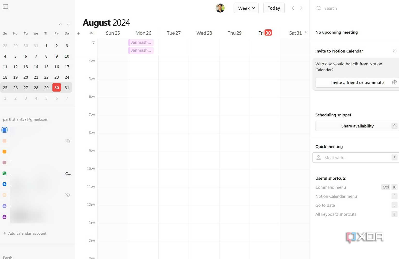 Notion Calendar home