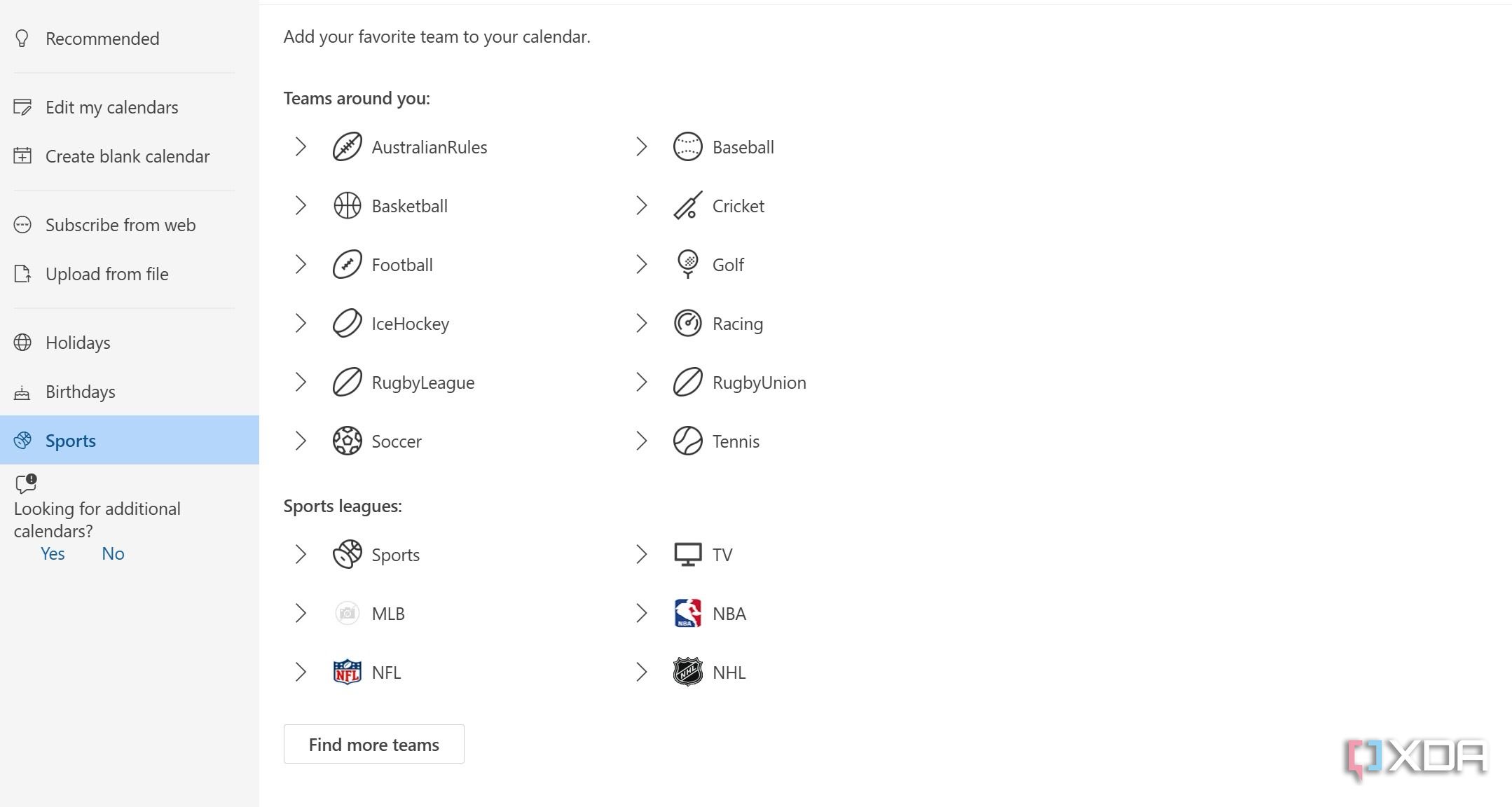 Outlook Sports Calendar