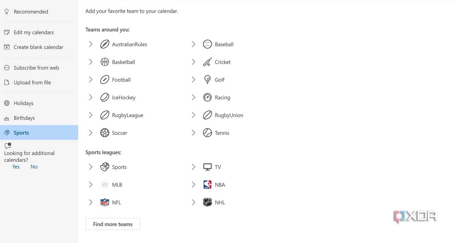 Outlook Sports Calendar