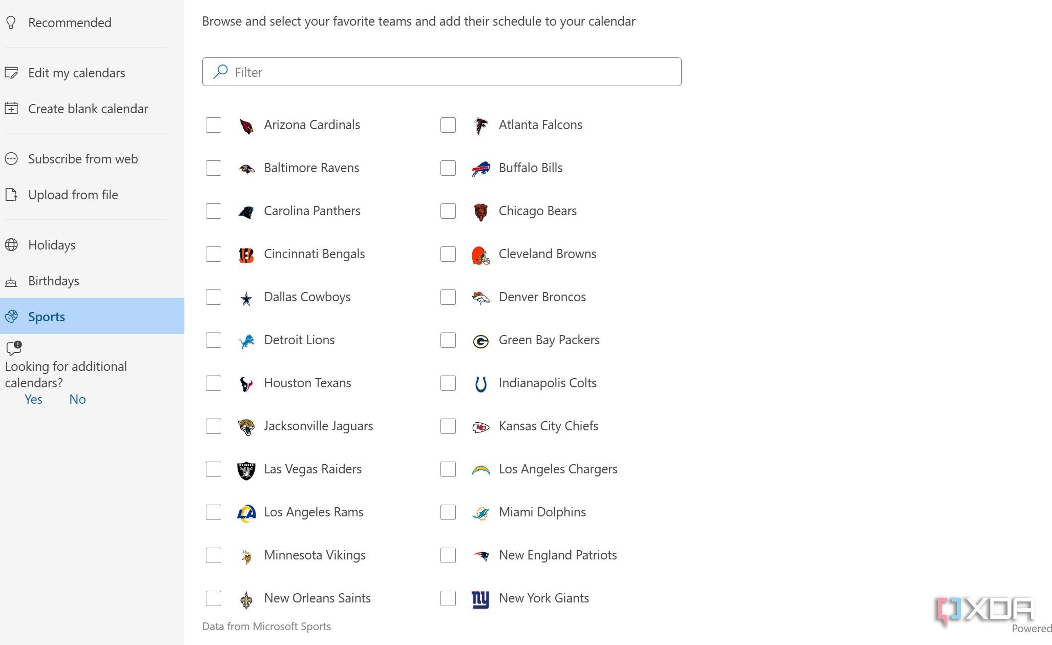 Outlook NFL Calendar