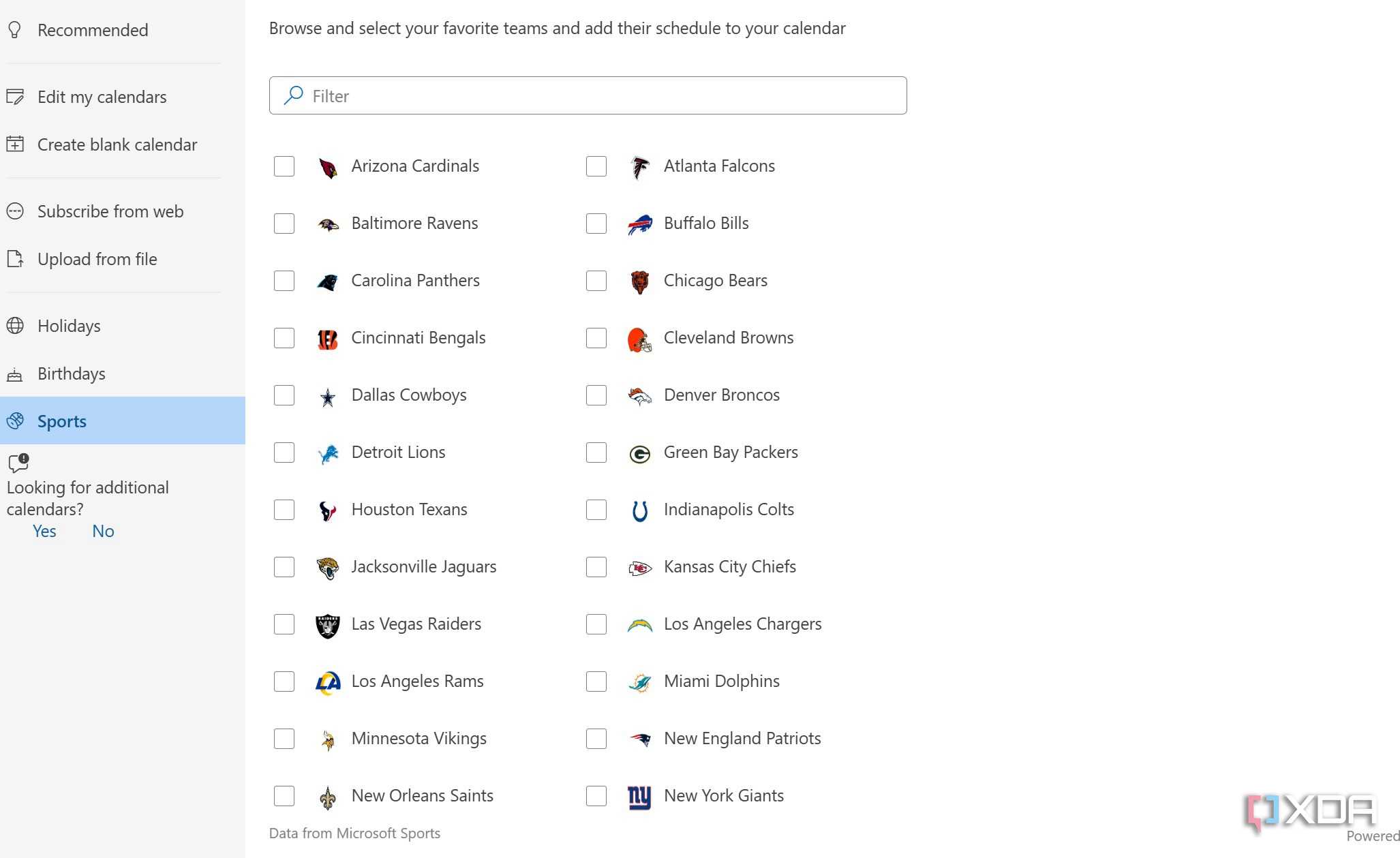 Outlook NFL Calendar