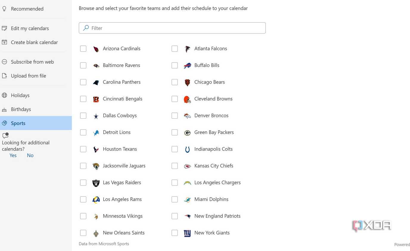Outlook NFL Calendar