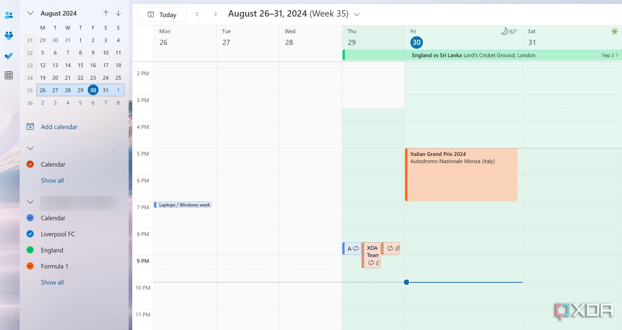 Outlook Calendar views