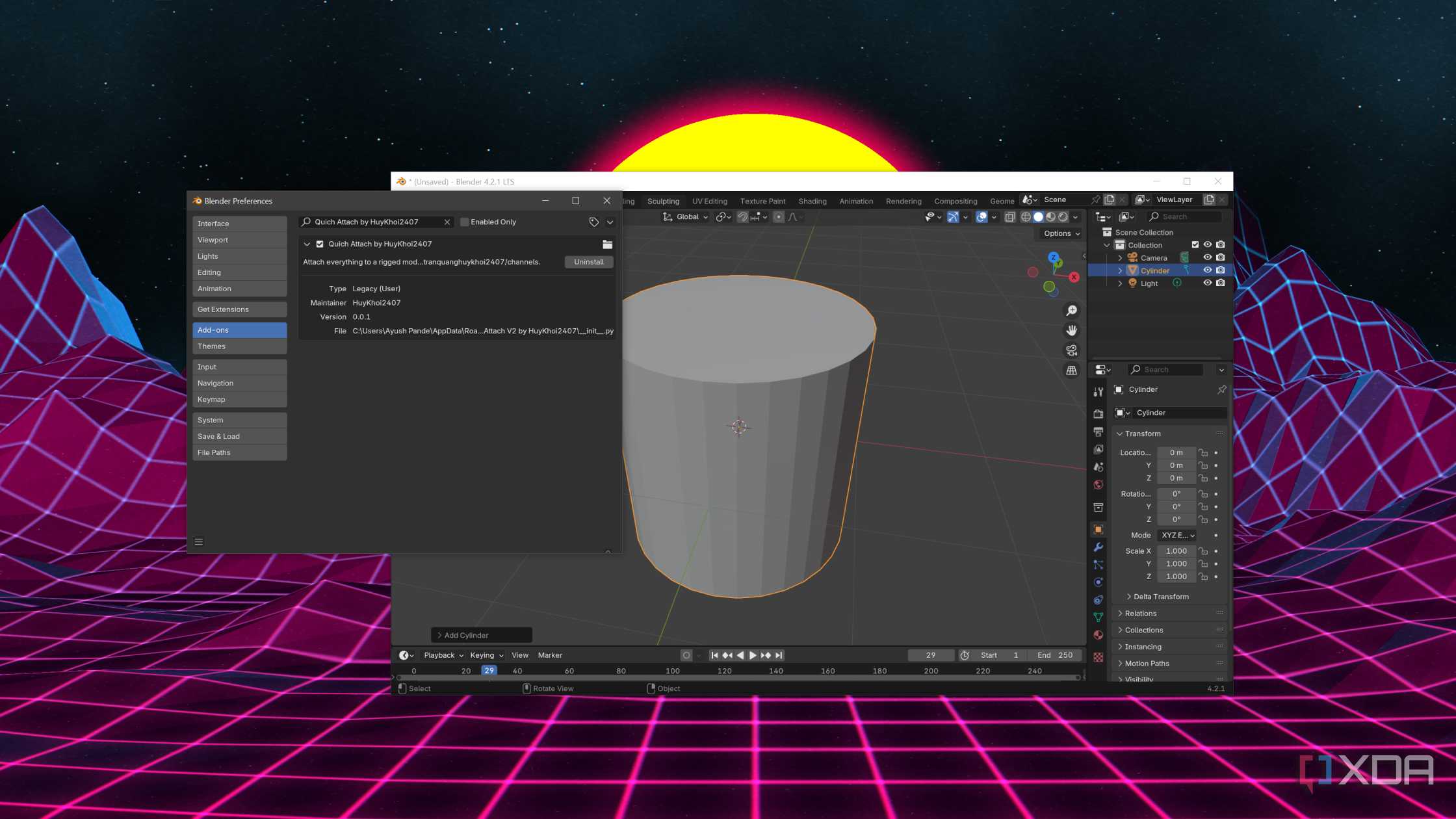 Using the Quick Attach mod in Blender