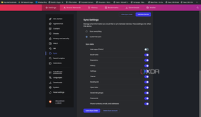 Screenshot of sync settings in Brave browser