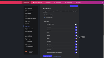 Screenshot of sync settings in Brave browser