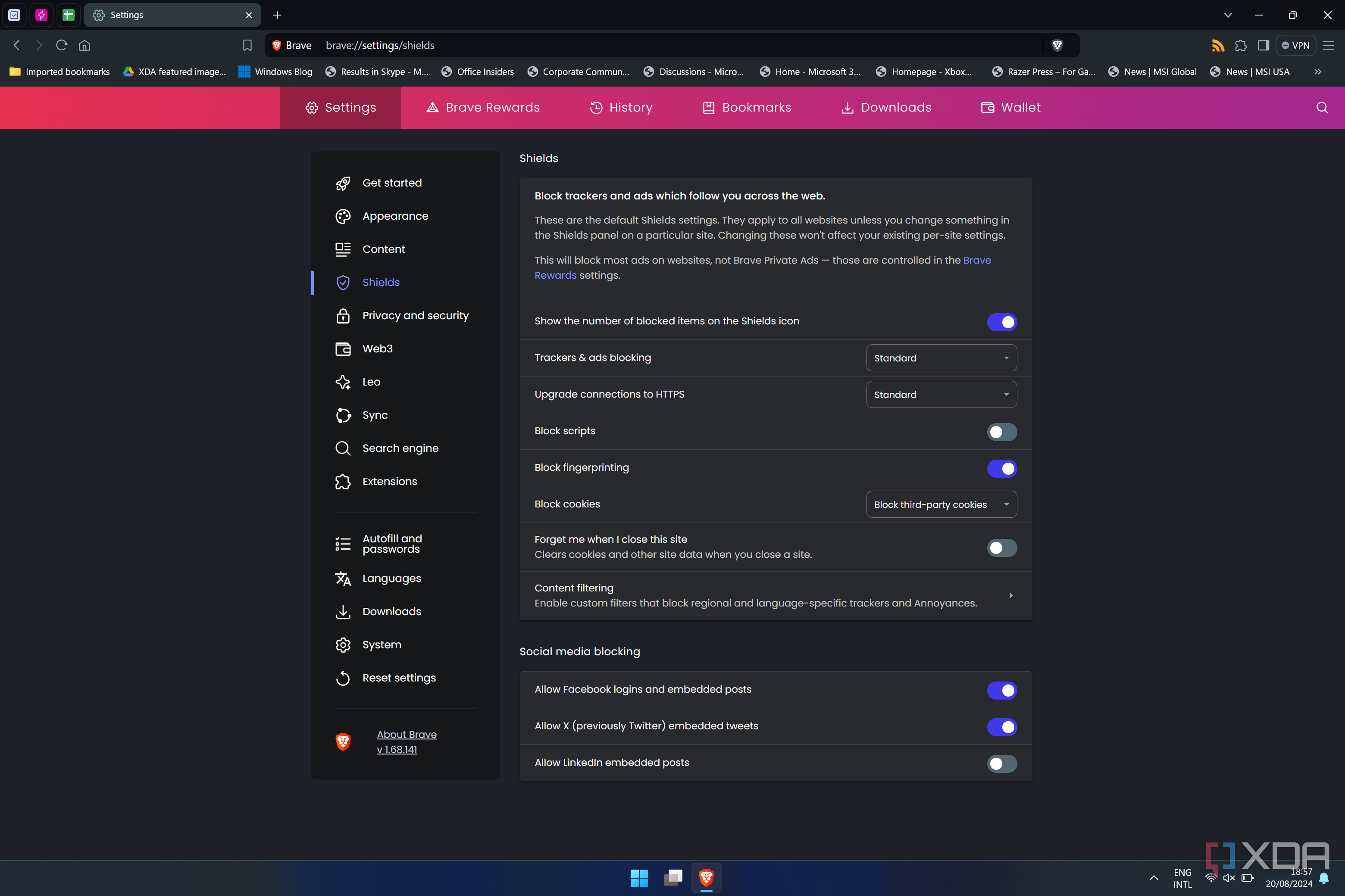 Screenshot of tracking blocker settings in Brave browser