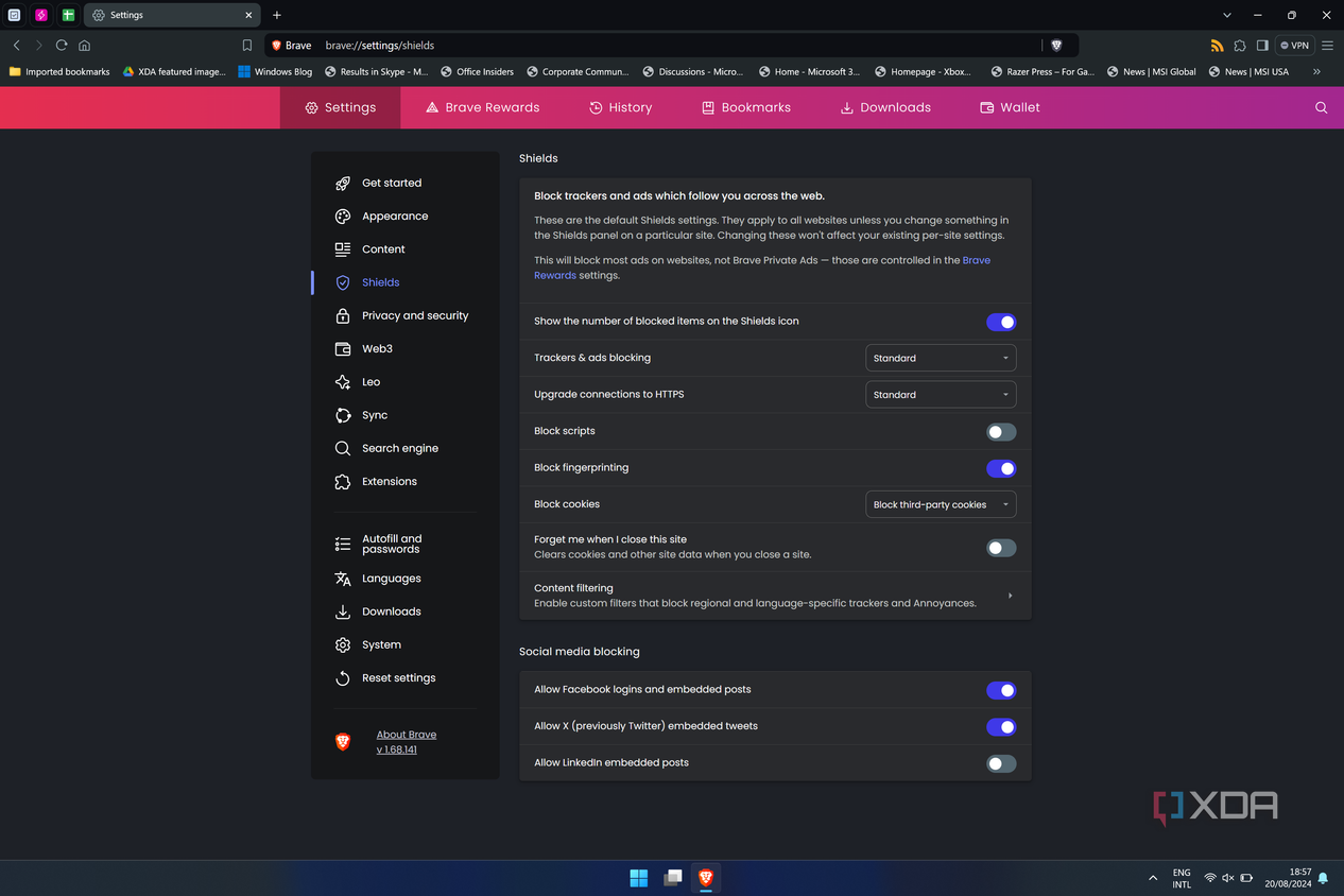 Screenshot of tracking blocker settings in Brave browser