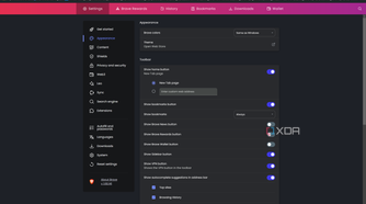 Screenshot of appearance settings in Brave browser