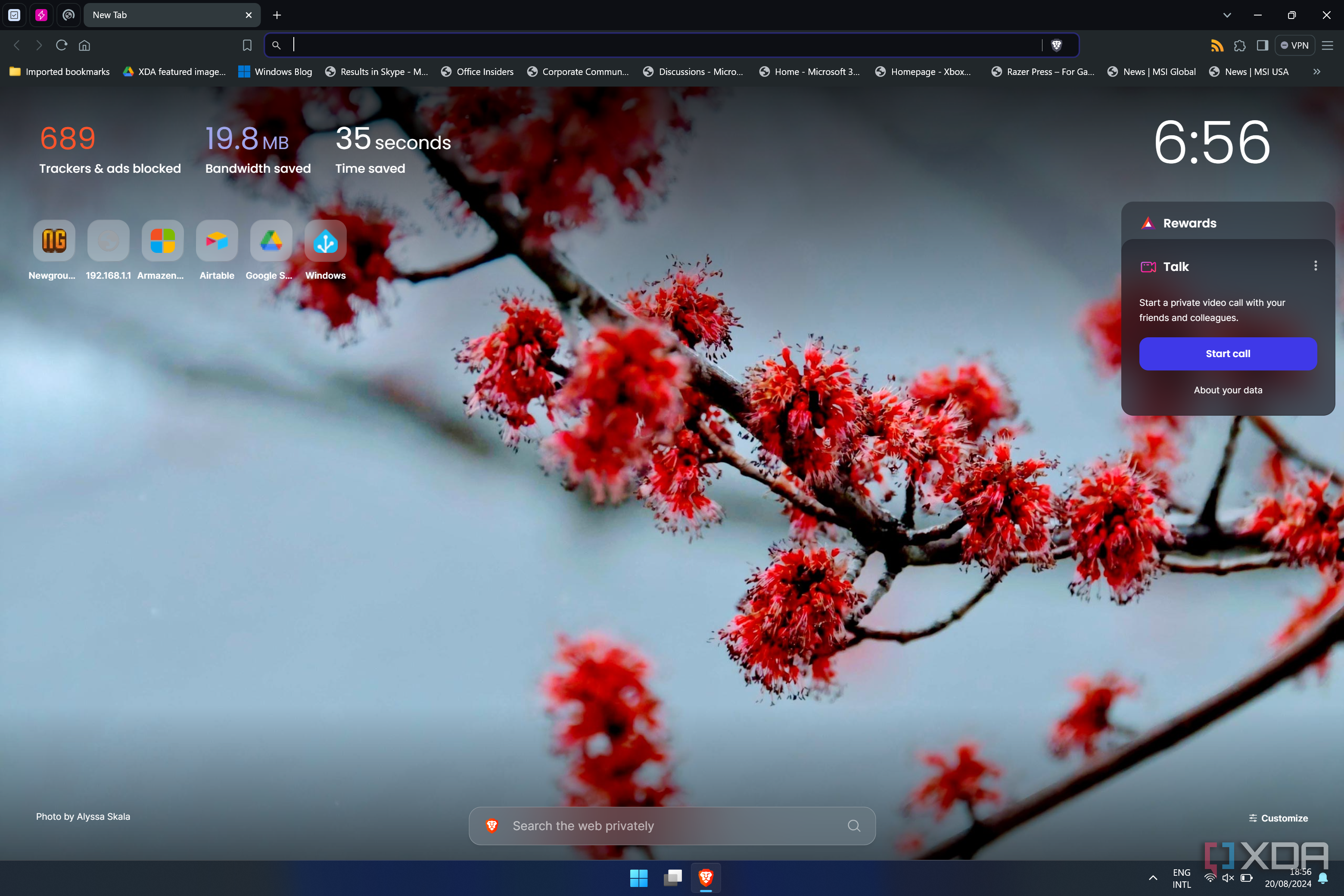 Screenshot of Brave browser's homepage