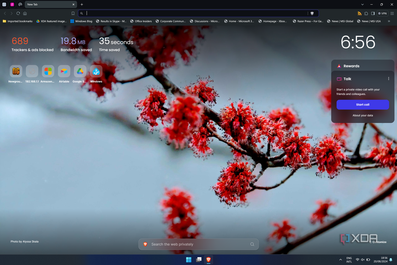 Screenshot of Brave browser's homepage