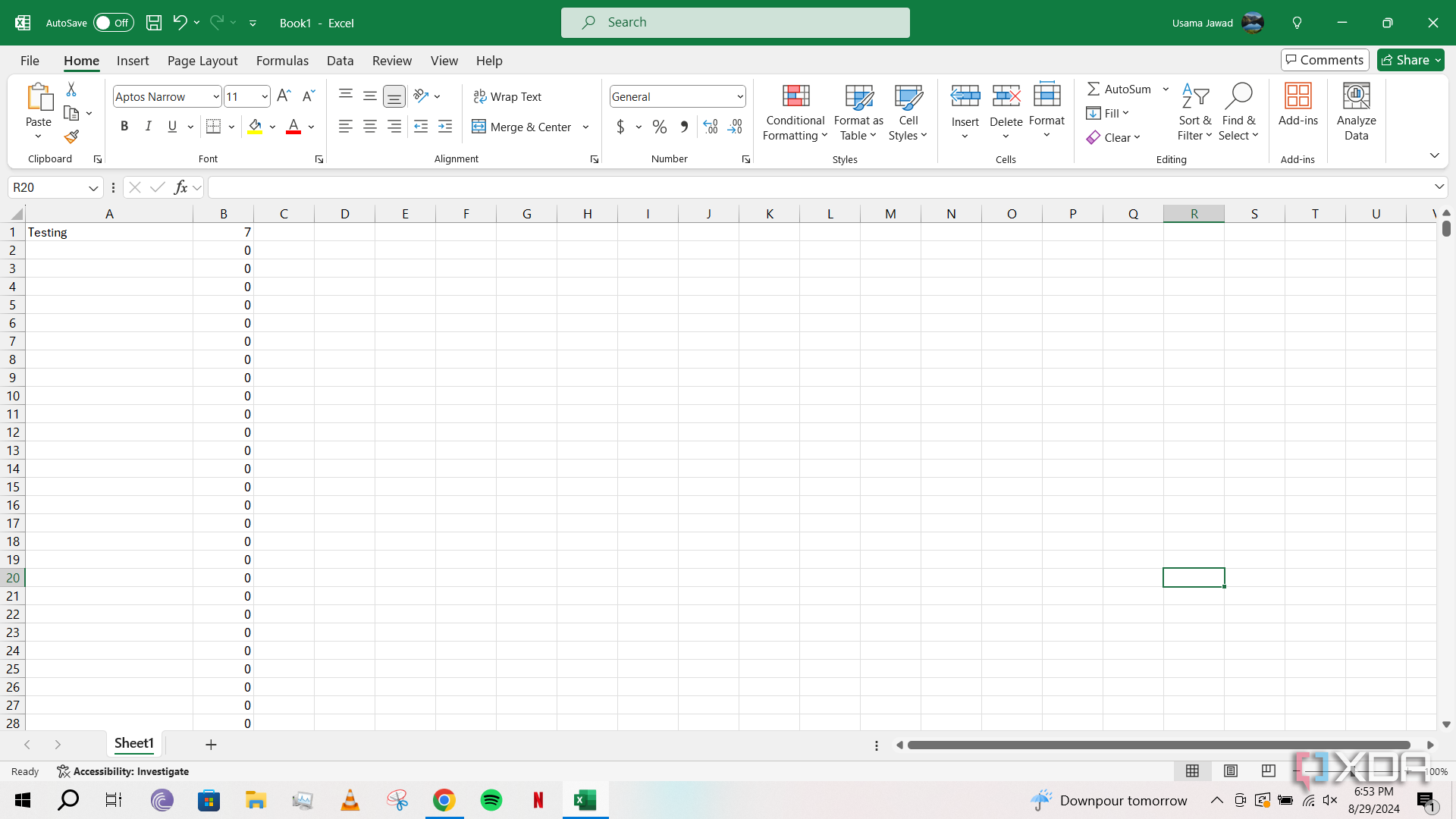 Output of the LEN function running in Excel on Windows
