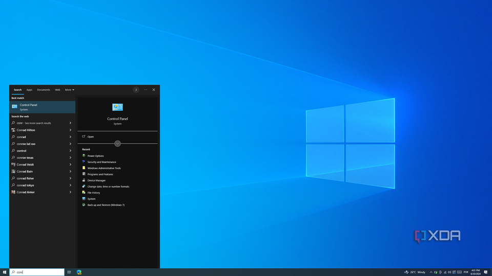 Screenshot of Windows 11 Search with results for Control Panel