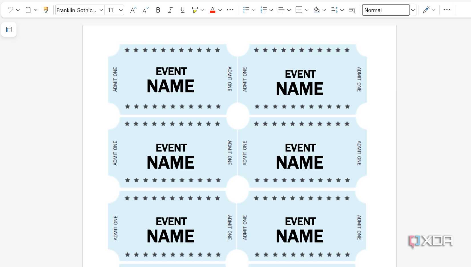 Create concert tickets in Word