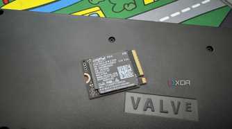 crucial p310 ssd on steam deck next to word valve