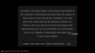 Screenshot of EmulationStation at first boot asking the user to create directories for roms