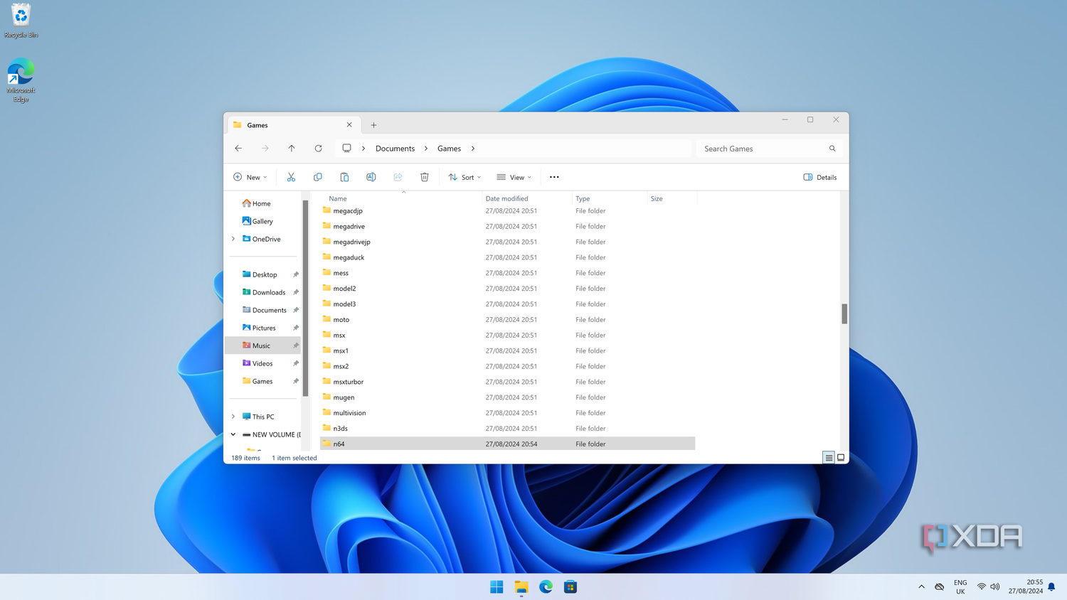 Screenshot of File Explorer in Windows 11 displaying various directories for roms to be used with EmulationStation