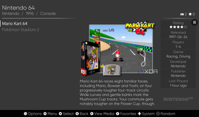 Screenshot of Emulation Station displaying information about Mario Kart 64