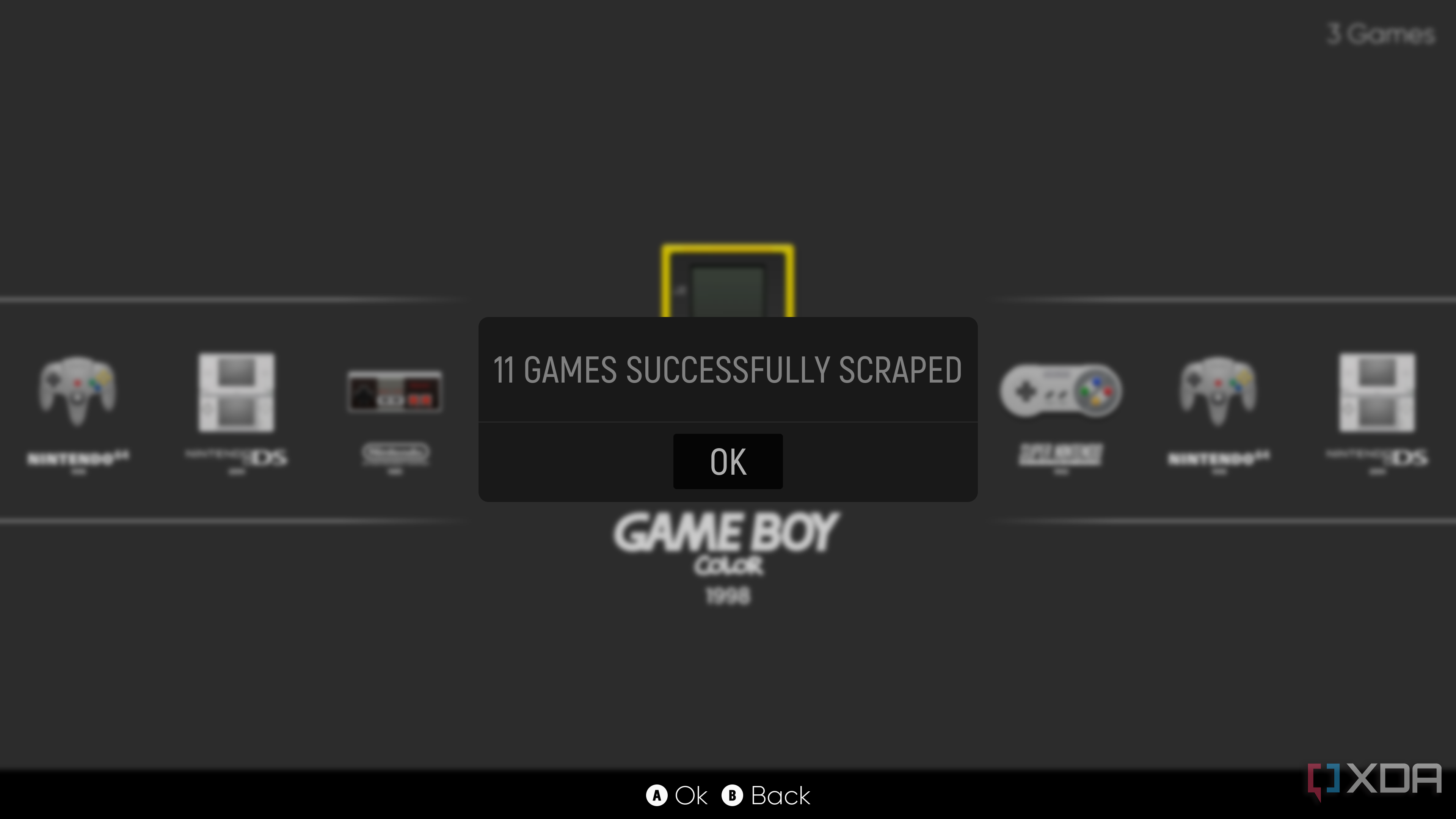 Screenshot of EmulationStation after scraping game data