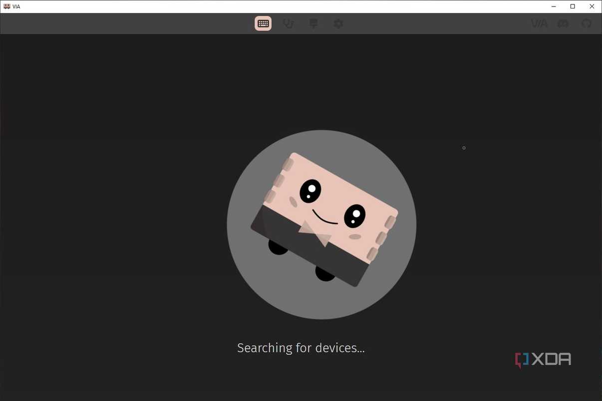 Screenshot of VIA web app showing the Configure tab showing it searching for devices