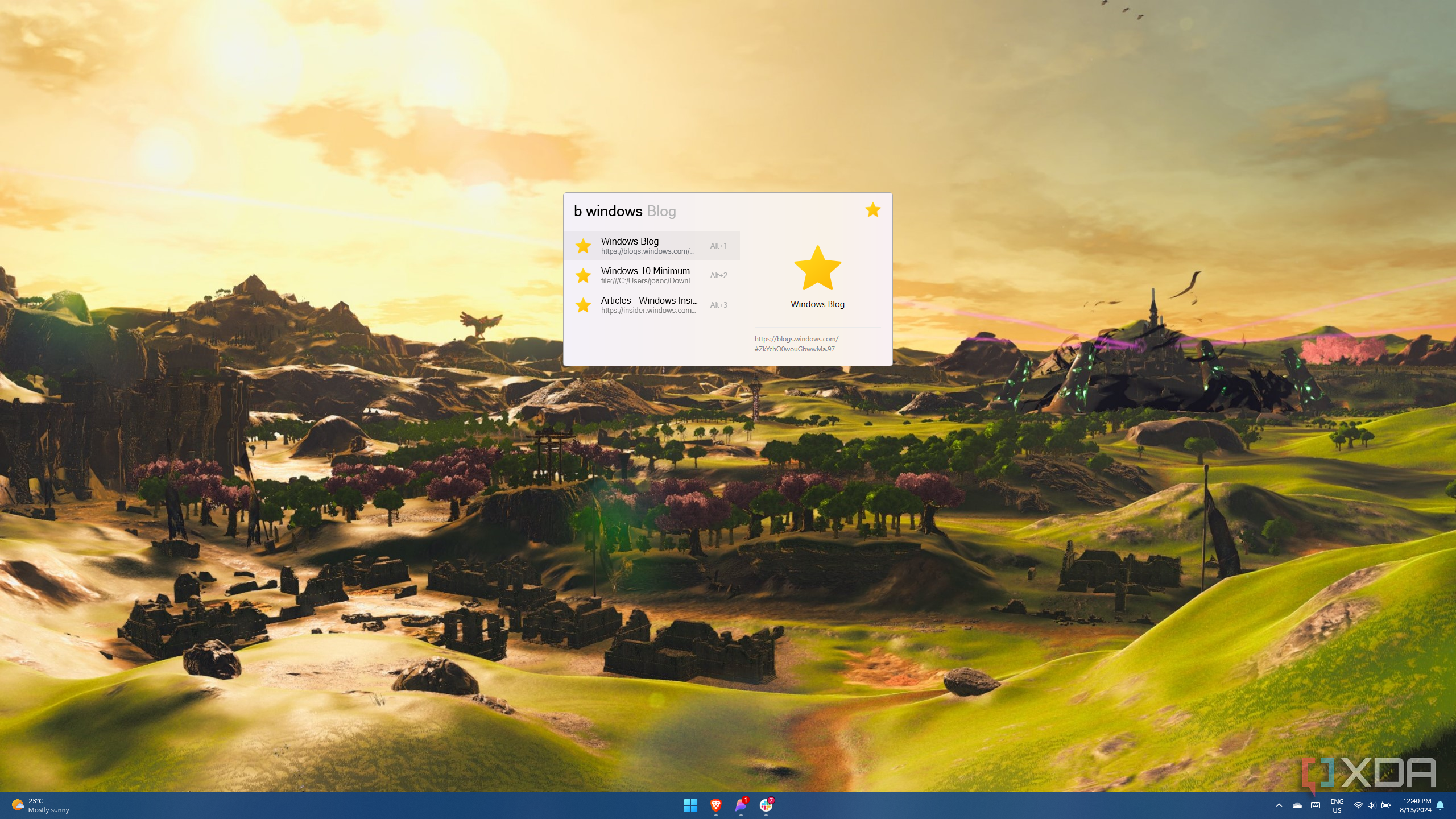 Screenshot of Flow launcher searching for browser bookmarks