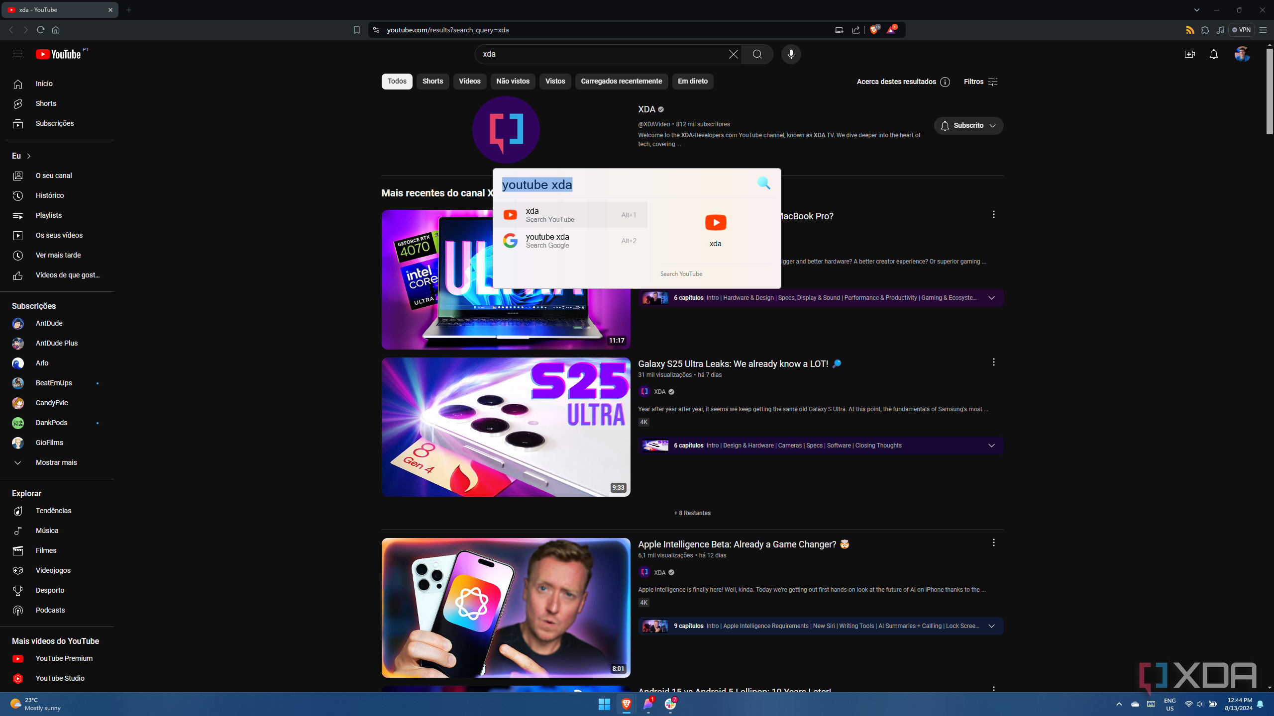Screenshot of a YouTube search in Flow Launcher with a YouTube page open in the background showing the results for the search