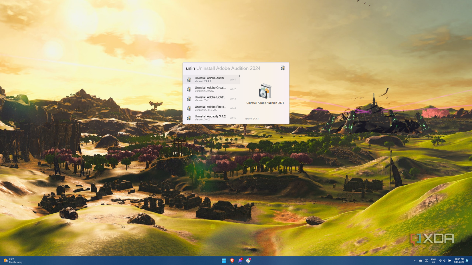Screenshot of Flow Launcher running a command to uninstall an app