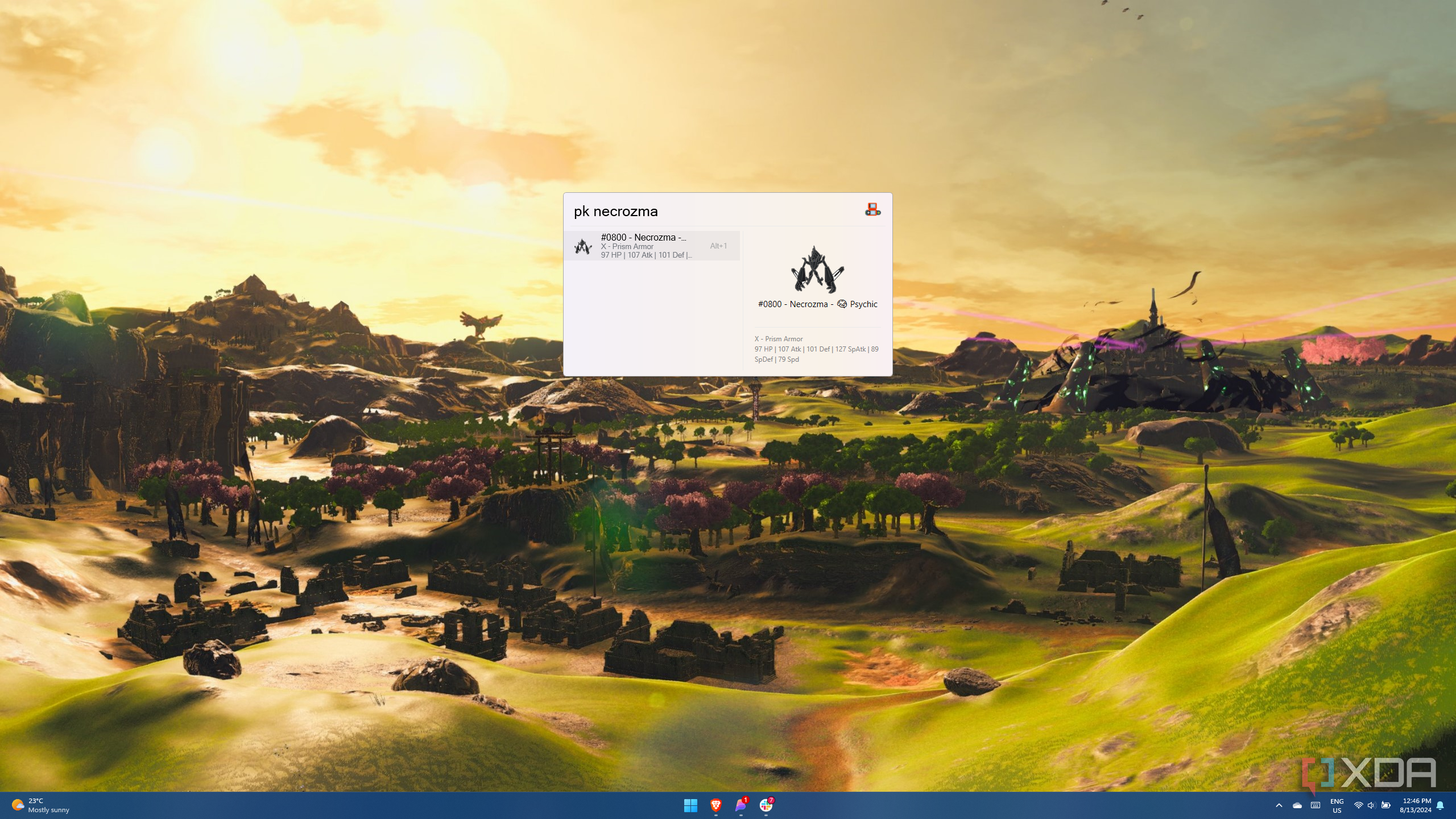 Screenshot of Flow Launcher searching for a Pokémon using the Pokédex plugin