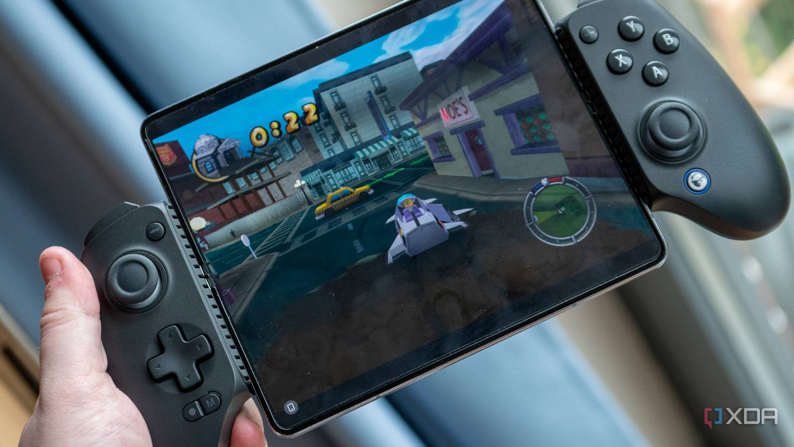 GameSir G8+ being used with Samsung Galaxy Z Fold 5 to play The Simpsons Hit & Run