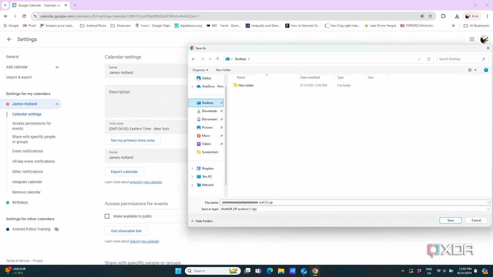 Downloading iCS file from Google Calendar settings