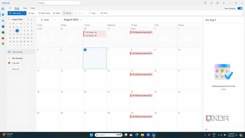 Outlook Calendar window open