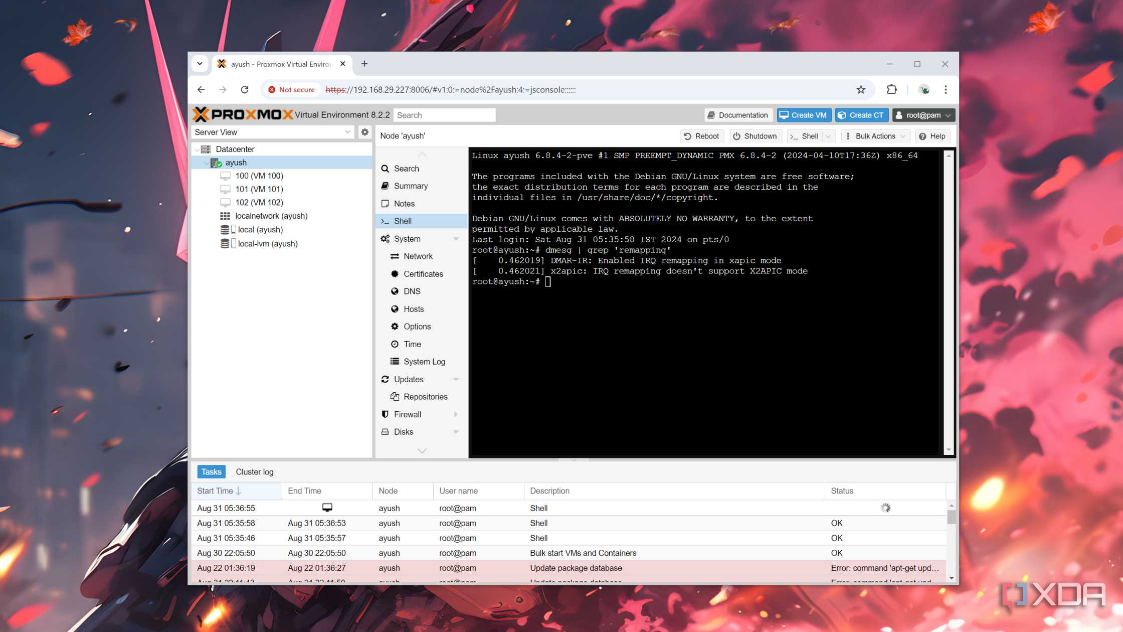 The command to check interrupt remapping in Proxmox