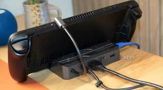 Cables plugged into the back of the Jsaux Steam Deck dock.