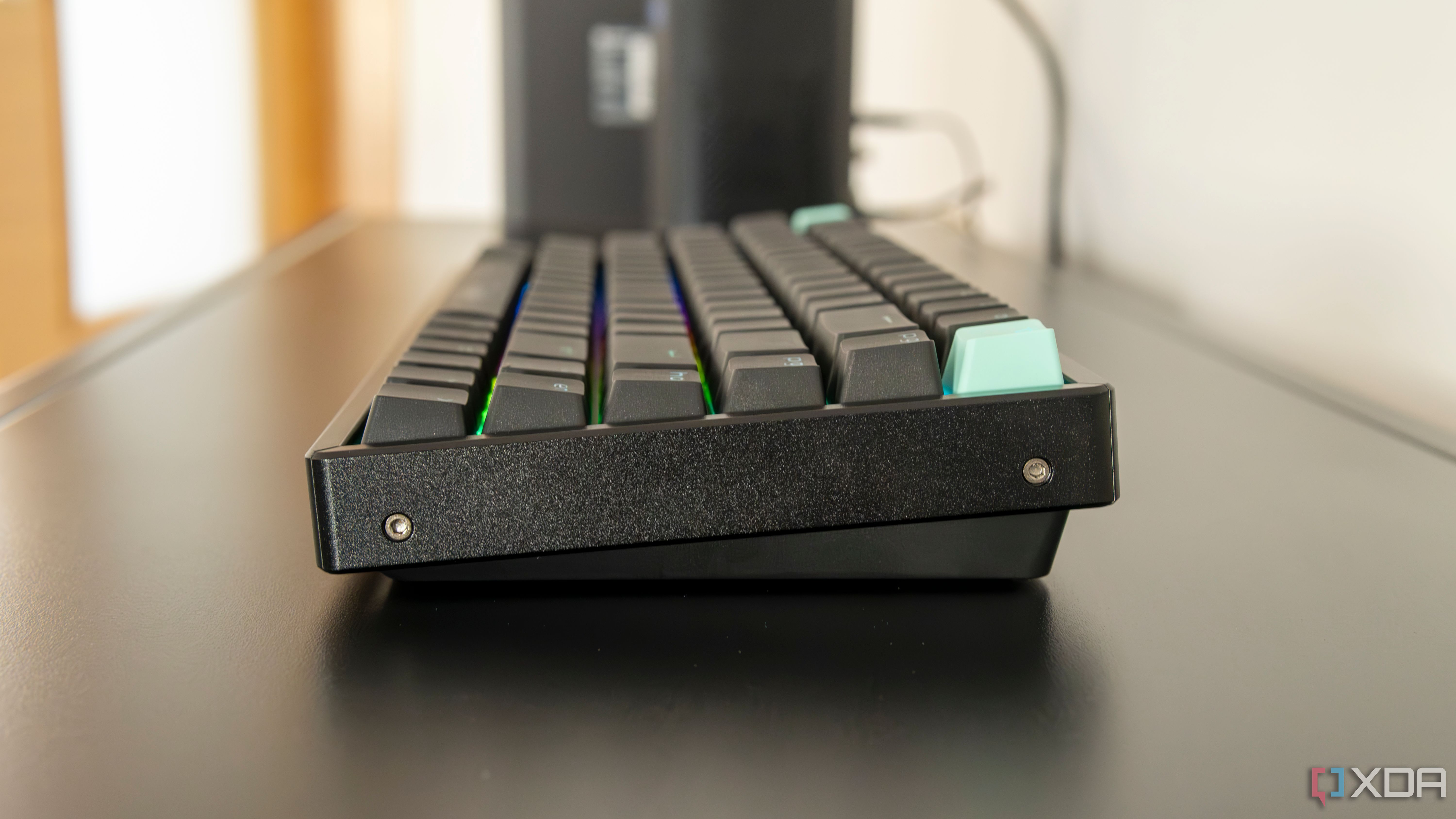 Side profile view of the Keychron K2 HE with RGB lighting enabled