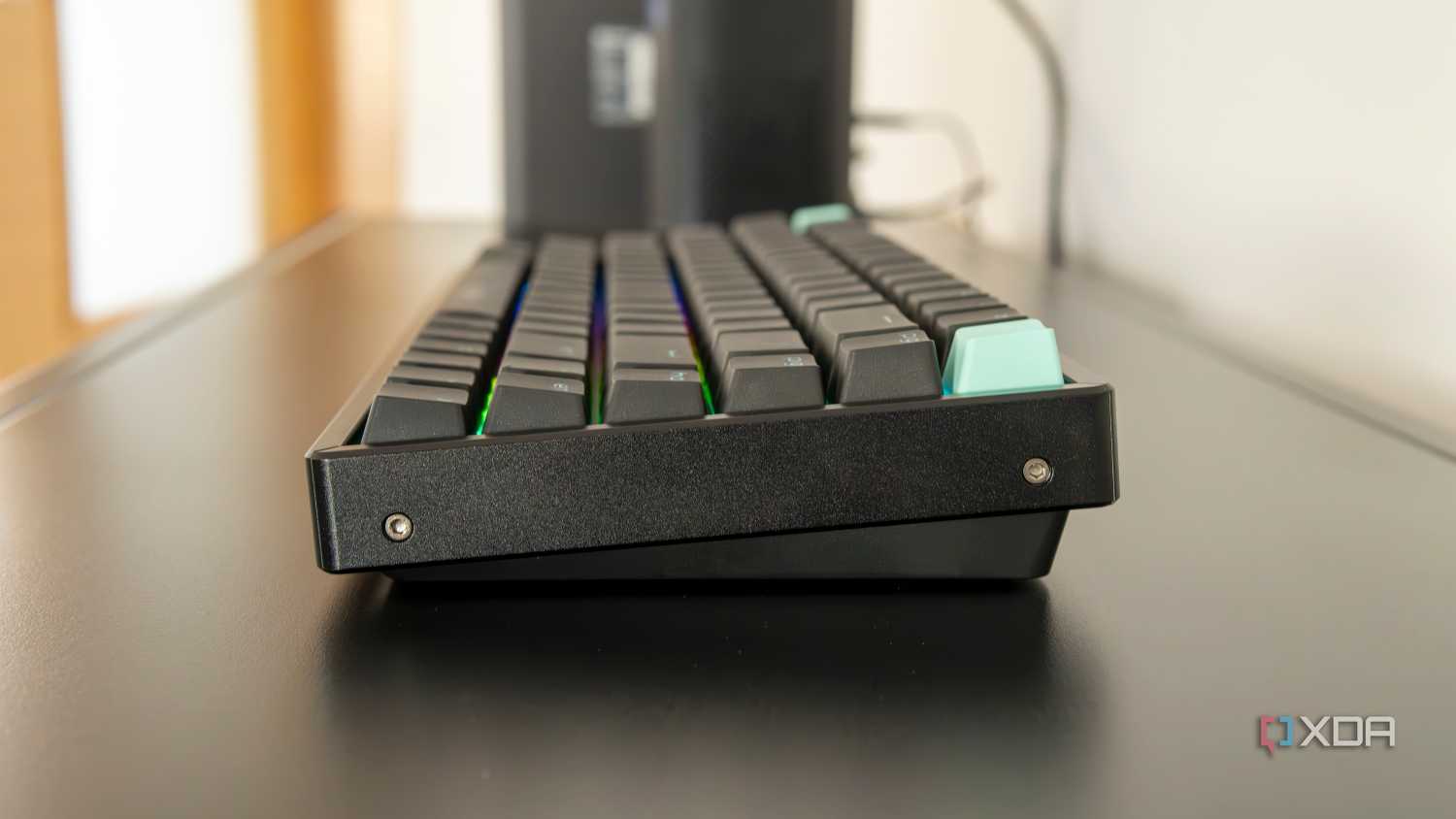 Side profile view of the Keychron K2 HE with RGB lighting enabled