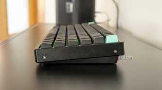 Side profile view of the Keychron K2 HE with RGB lighting enabled