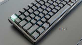 Close-up view of the right side of the Keychron K2 HE with RGB lighting enabled