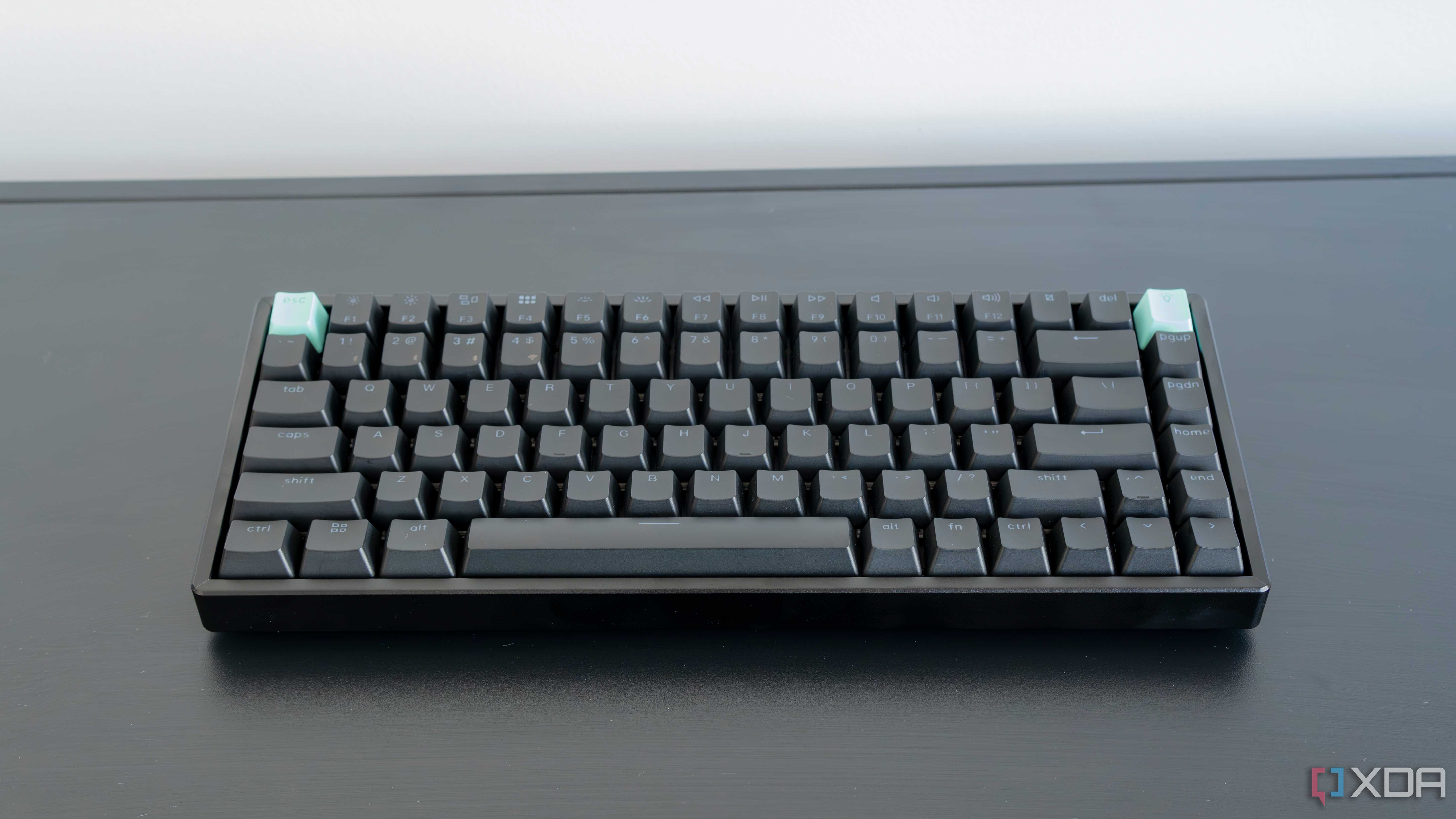Angled front view of the Keychron K2 HE with TGB lighting turned off