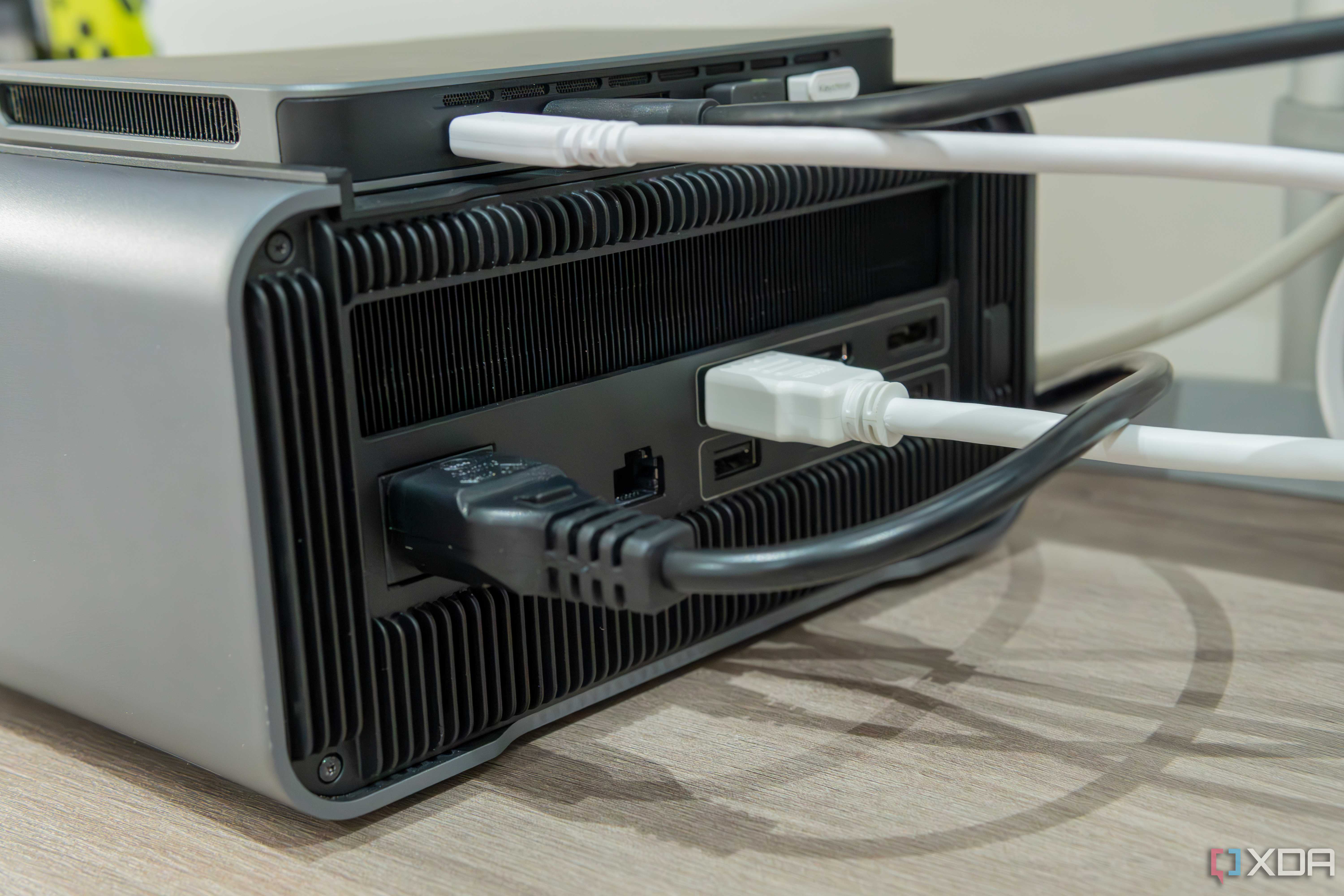 Angled rear view of the ports on the back of the Khadas Mind Graphics add-on