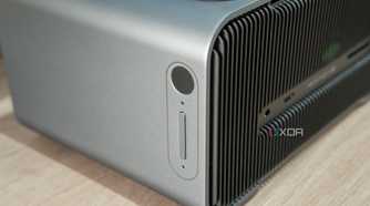 Close-up view of the fingerprint reader and volume rocker on the Khadas Mind Graphics