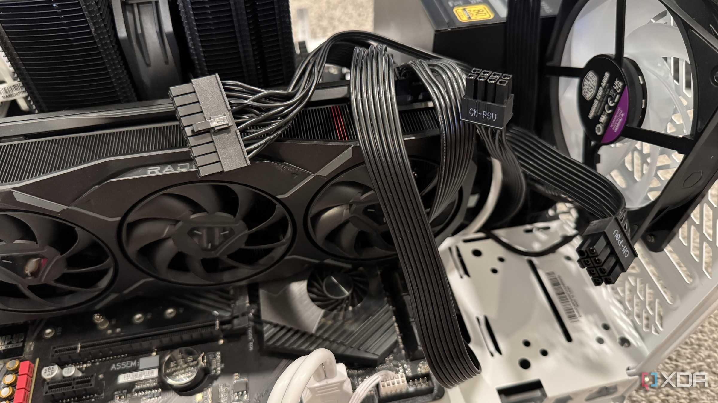 pc being built with cable mess hanging out