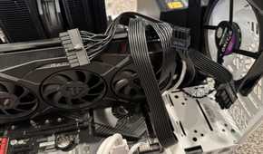 pc being built with cable mess hanging out