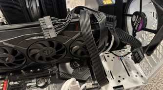 pc being built with cable mess hanging out