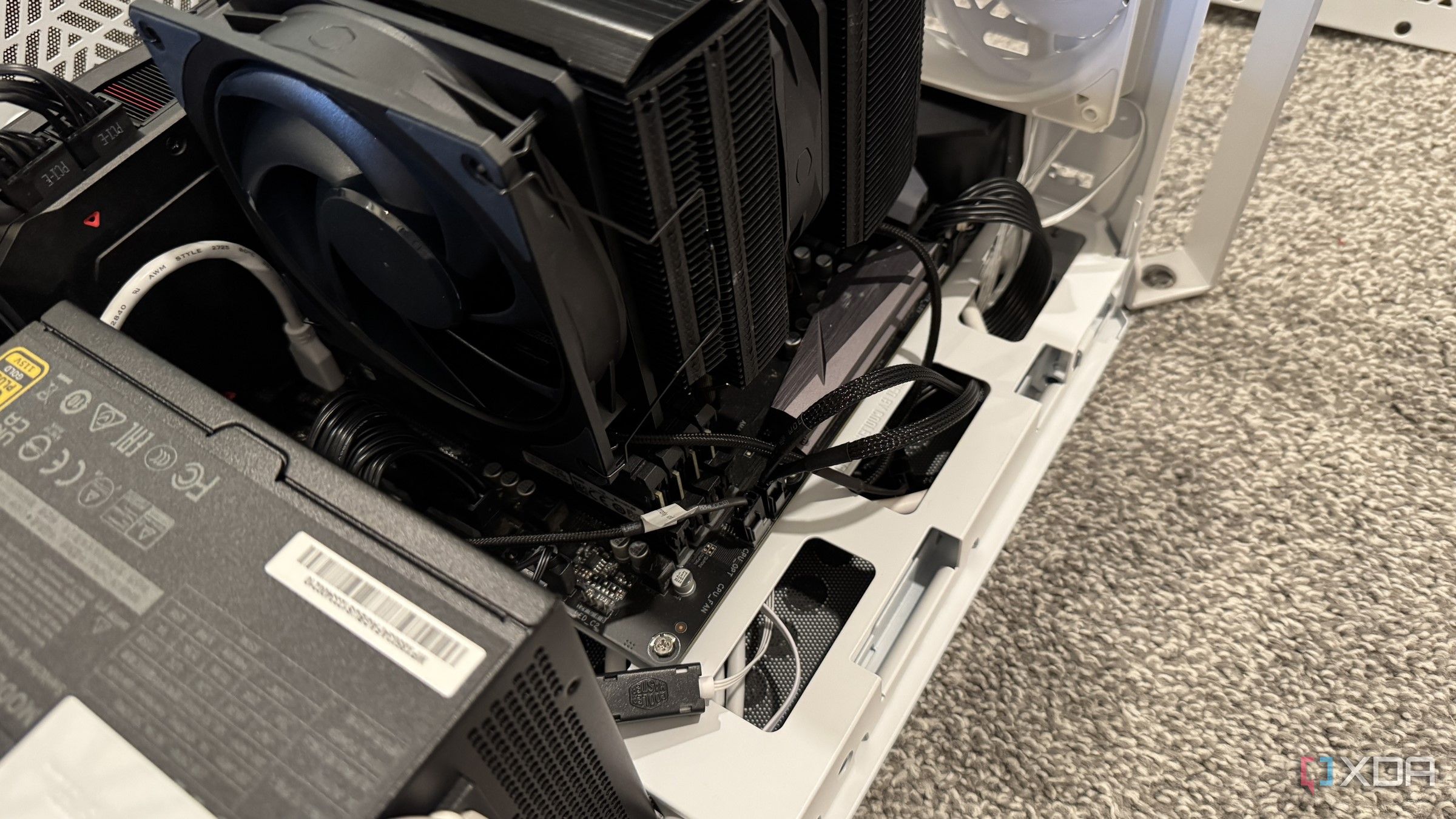 pc being built showing fan cables