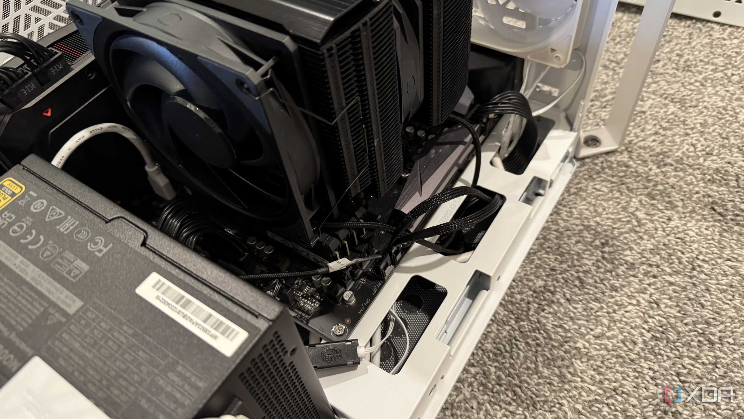 pc being built showing fan cables