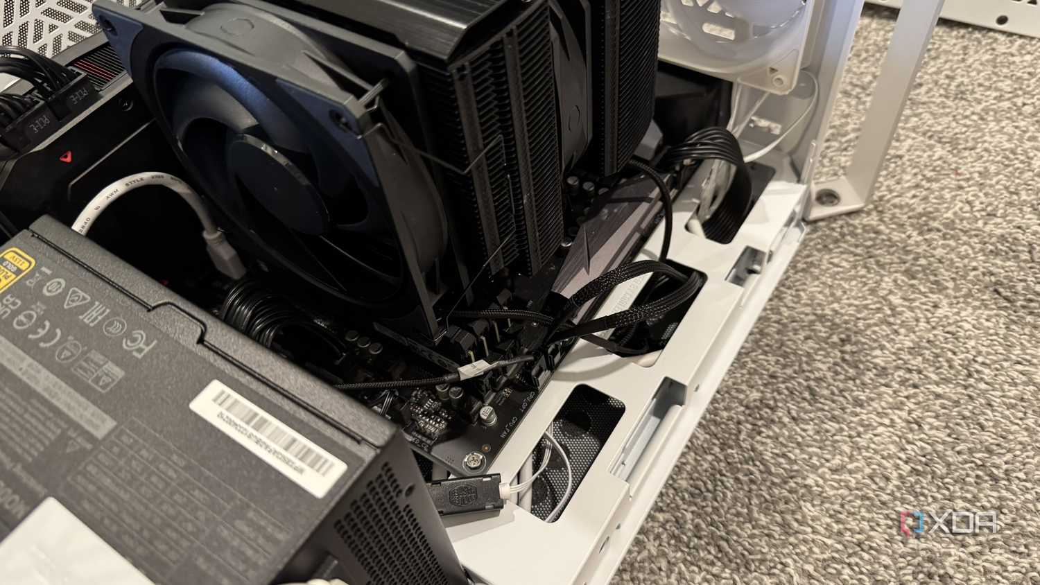 pc being built showing fan cables