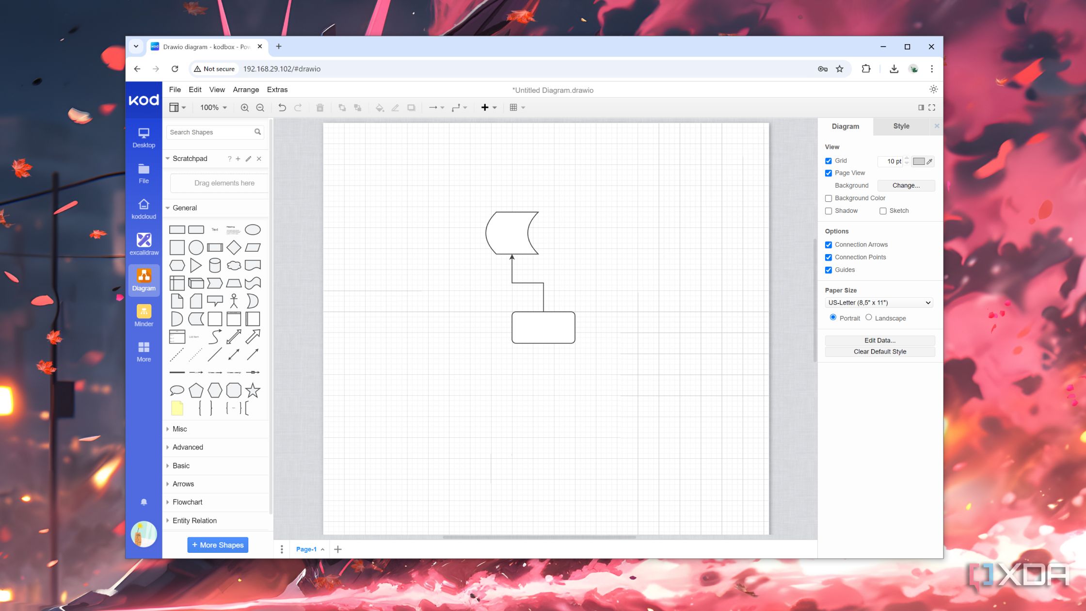 Using the Drawio Diagram plugin inside the Kodbox web UI